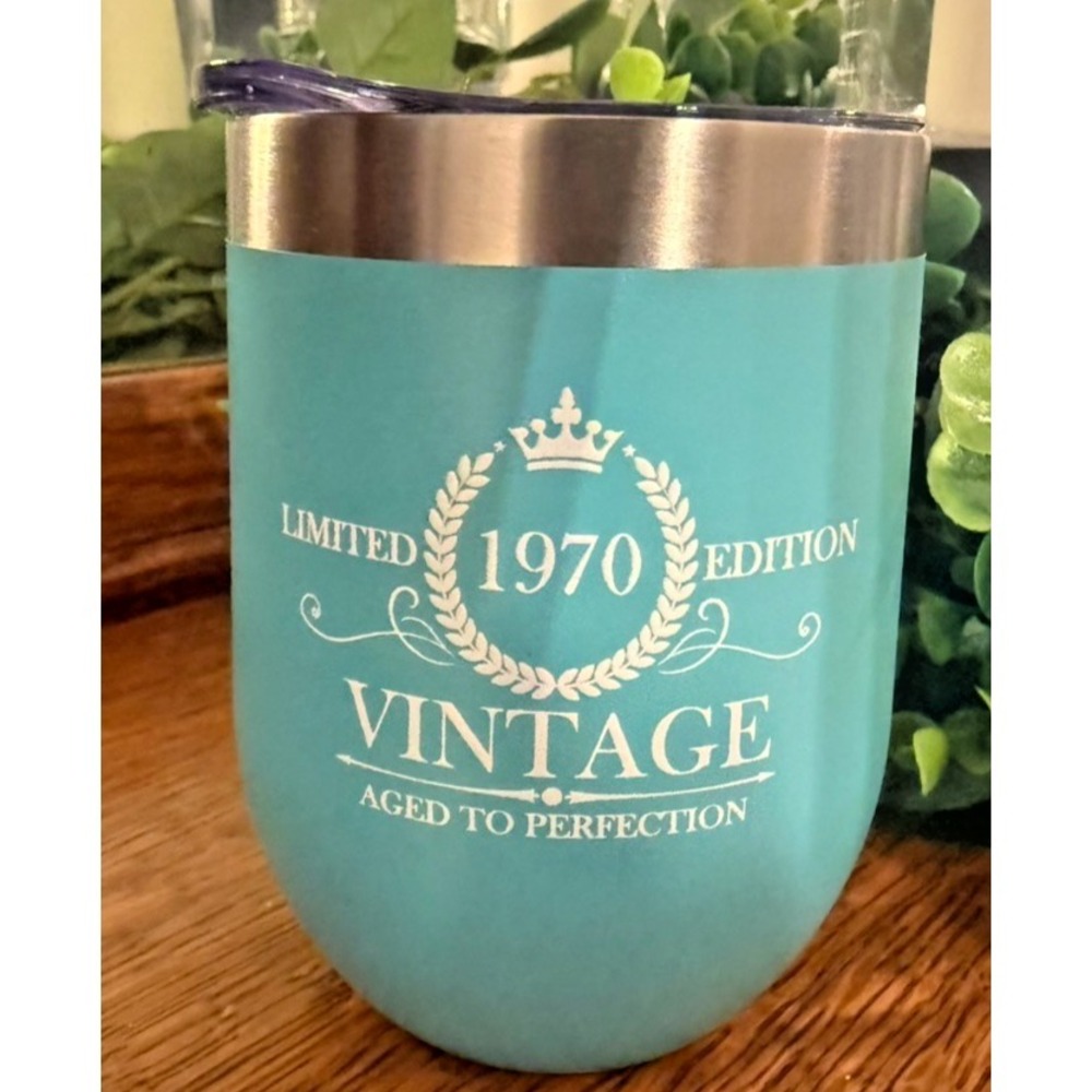 1970 Vintage Aged to Perfection Birthday Year Wine Tumbler‎ Stainless Steel teal